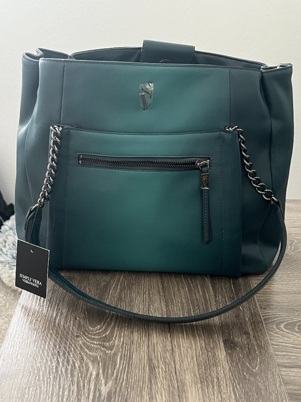 NWT Simply Vera Vera Wang Rockbridge Tote Teal Ombre Faux Leather Shoulder Bag